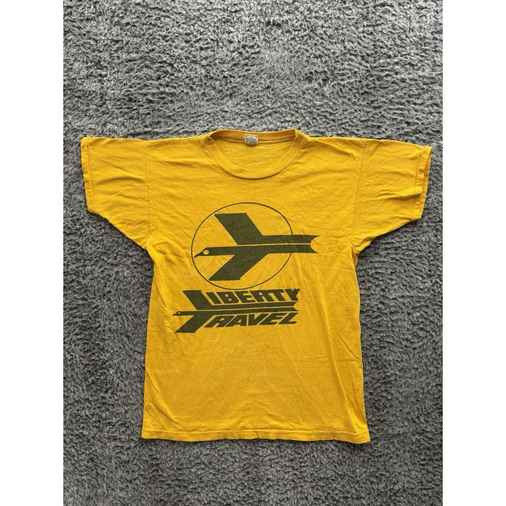 Vintage Liberty Travel 1970's Travel Agency‎ Light Yellow Tshirt Size M